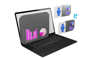 3d render of a laptop with a sign