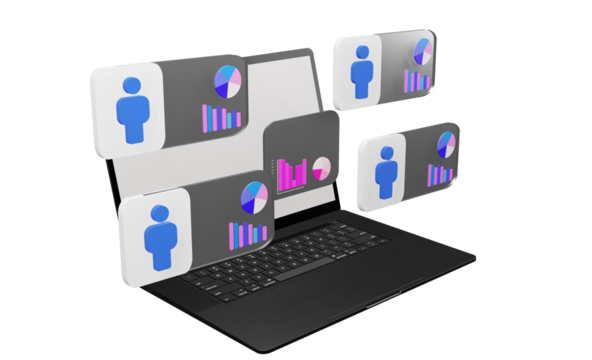 3d render of a laptop with a sign