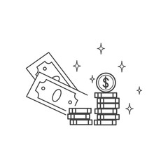 cash money icon, wealth or prosperity concept, paper dollars and coin, financial prize, thin line symbol on white background - editable stroke vector illustration.