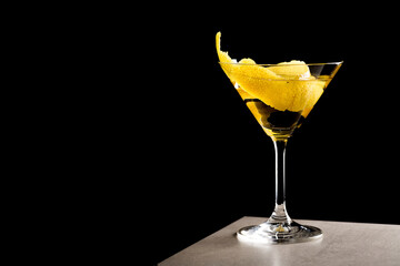 Martini Cocktail boozy gin, Italian vermouth, orange bitters and a twist of lemon peel