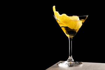 Martini Cocktail boozy gin, Italian vermouth, orange bitters and a twist of lemon peel