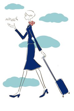 This is an illustration of a flight attendant and an airplane.
