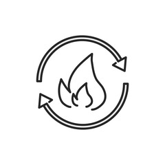metabolic processes icon, synthesis calorie energy, fire with arrows rotation, digestion of kcal, thin line symbol on white background - editable stroke vector illustration.