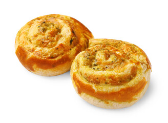 Obraz na płótnie Canvas Fresh delicious puff pastry with tasty filling on white background