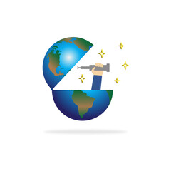 global future of the look icon, international vision, explore world, open globe with spyglass, symbol on white background - editable stroke vector illustration.