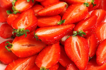 Texture of sliced fresh strawberries