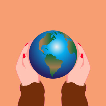 Earth on hands (vector illustration), We have all world - let's save the planet!