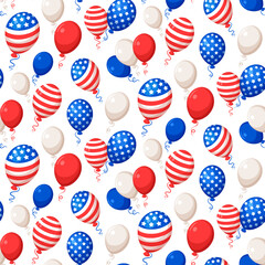 Obraz premium USA seamless pattern with color baloons with stars and stripes, in colors of american national flag. Vector illustration for celebration the 4th of July, Independence Day of United States of America