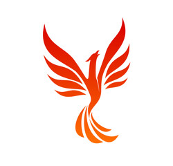 Phoenix bird icon of firebird on fire wings, vector flying eagle or falcon in flames. Phoenix firebird with spread wings, luxury sign, label or emblem for business company or premium brand