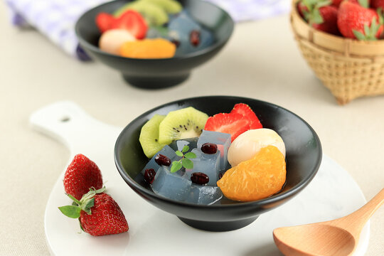 Anmitsu, Classic Japanese Dessert Including Agar Jelly, Boiled Read Bean, and Fruit