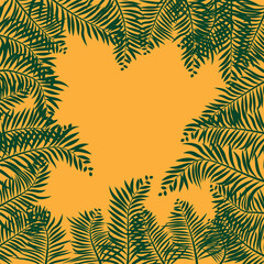 Group of green leaf frame on yellow.