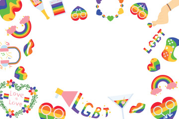 Fototapeta na wymiar Frame made of rainbow icons on white background. LGBT concept