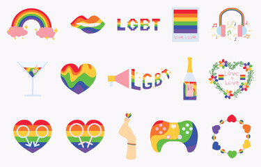 Set of rainbow icons on white background. LGBT concept