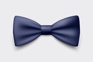 Vector 3d Realistic Striped Blue Bow Tie Icon Closeup Isolated on White Background. Silk Glossy Bowtie, Tie Gentleman. Mockup, Design Template. Bow tie for Man. Mens Fashion, Fathers Day Holiday
