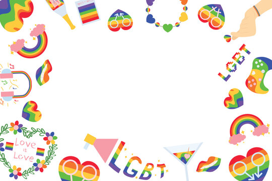 Frame made of rainbow icons on white background. LGBT concept