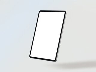 black tablet computer with blank white screen isolated on white background. 3D illustration, 3D rendering.
