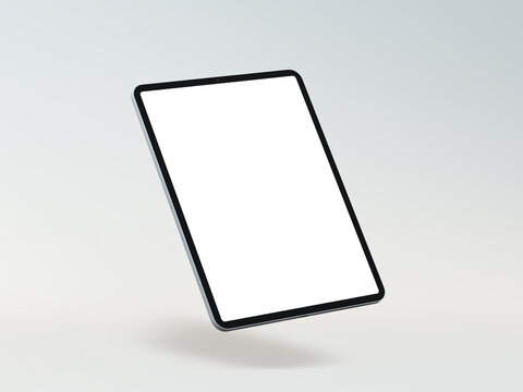black tablet computer with blank white screen isolated on white background. 3D illustration, 3D rendering.

