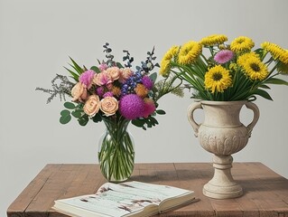 Vase with flowers on a table, generative ai