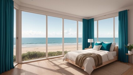 Fototapeta na wymiar Living room with a view of the ocean, generative ai