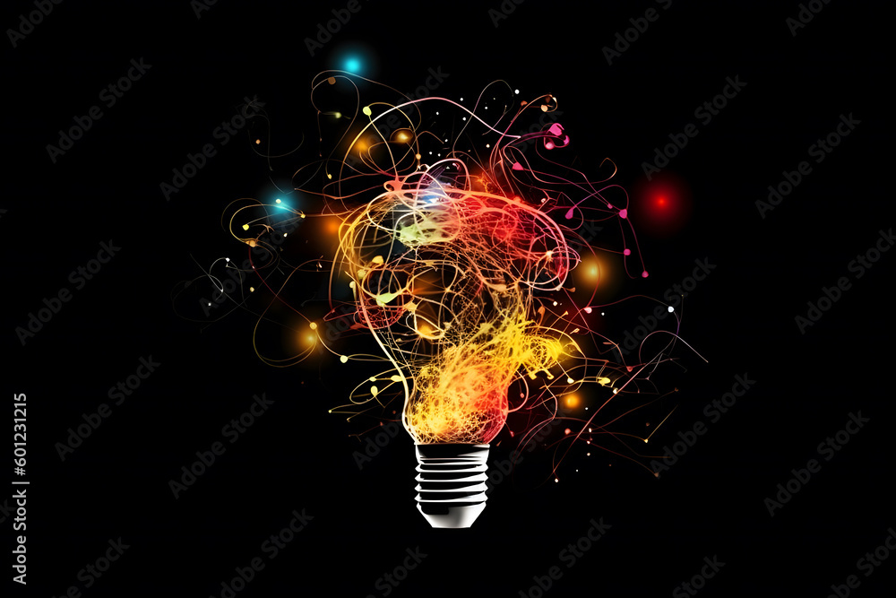 Poster light bulb abstract idea search concept. creative and inspiration. neural network ai generated art g