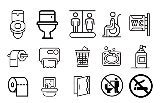 Set icon Public toilets. Sit toilet. Tissue. Male toilet. Women's restroom. Stock vector illustration.