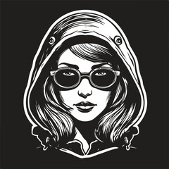 women rogue, vintage logo line art concept black and white color, hand drawn illustration
