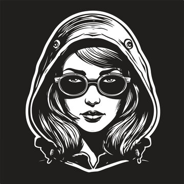 recommend clip art: women rogue, vintage logo line art concept black and white color, hand drawn illustration