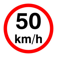 Irish traffic sign restricting speed to 50 kilometers per hour sign illustration..eps