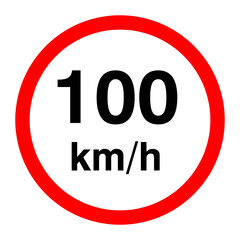 Irish traffic sign restricting speed to 100 kilometers per hour sign illustration..eps
