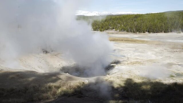 Steamy Cloud In Norris Geyser Basin In Yellowstone National Park In Autumn