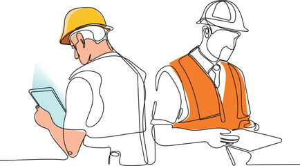 construction manager and engineer working on building site. Vector illustration