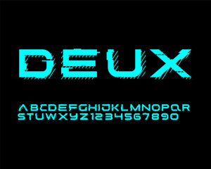 Cyberpunk futuristic Glitch Designer font set with neon screen digital effect in the font 