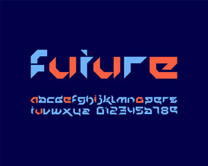 Edgy futuristic designer font set in vector format