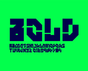 Bold cut off solid impact designer font set in vector format