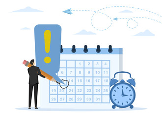 time reminder concept, important appointment calendar date, meeting or event reminder or schedule, work deadline or launch date planning, businessman with circle on important day in calendar