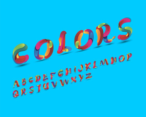 The Colorful liquid shape font set design - slanted version