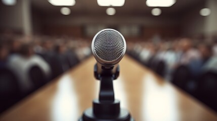Microphone in Conference Seminar room with blurred background