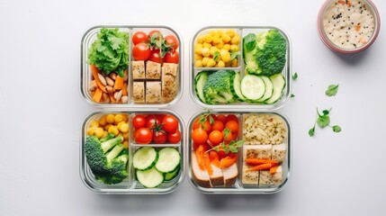 Vegan food in lunch boxes with healthy vegetables