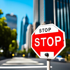 Stop sign in the middle of the city - generative ai