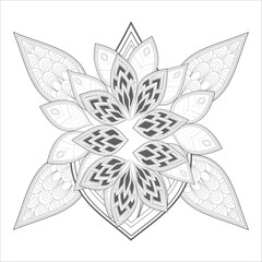 Decorative Doodle flowers in black and white for coloringbook, cover, background, invitation card. Hand drawn sketch for adult anti stress coloring page isolated in white background.-vector