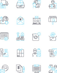 Parcel linear icons set. Delivery, Shipping, Mail, Package, Courier, Post, Shipment line vector and concept signs. Box,Container,Tracking outline illustrations