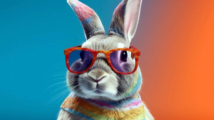 Fototapeta na wymiar Little baby rabbit with cute fur and sunglasses. AI Generative