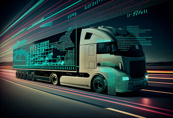 Transoprt and logistics, futuristic road delivery and haulage. Generative Ai.