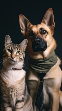 dog with cat taking a selfie together. Generative Ai.
