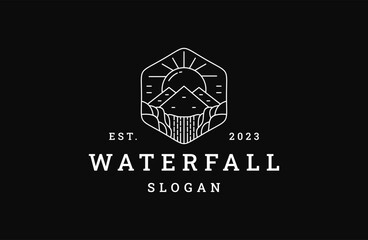 Waterfall logo vector icon illustration hipster vintage retro .