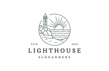 Light house logo vector icon illustration hipster vintage retro .