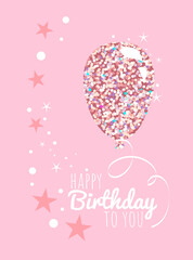 Shiny Greeting Card Happy Birthday in Pink Colors