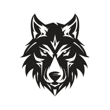 wolf simple, vintage logo line art concept black and white color, hand drawn illustration