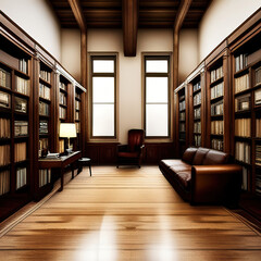 Library room with books and furniture - generative ai