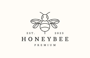 Obraz premium Honey bee logo vector icon illustration hipster vintage retro .